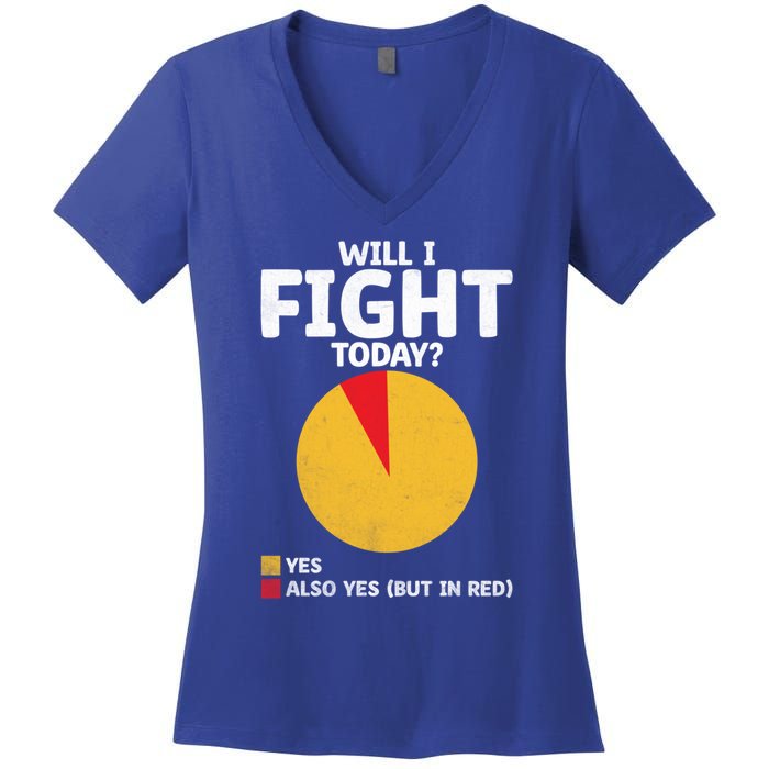 Will I Fight Today Taekwondo Player Martial Arts Tkd Gift Women's V-Neck T-Shirt