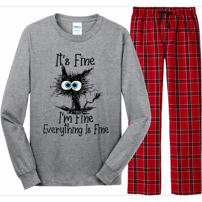 Wo It's Fine I'm Fine Everything Is Fine Funny Cat Gift Long Sleeve Pajama Set