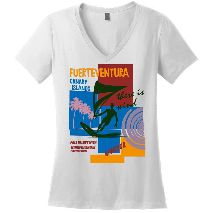 Wingfoil In Fuerteventura Spain Women's V-Neck T-Shirt