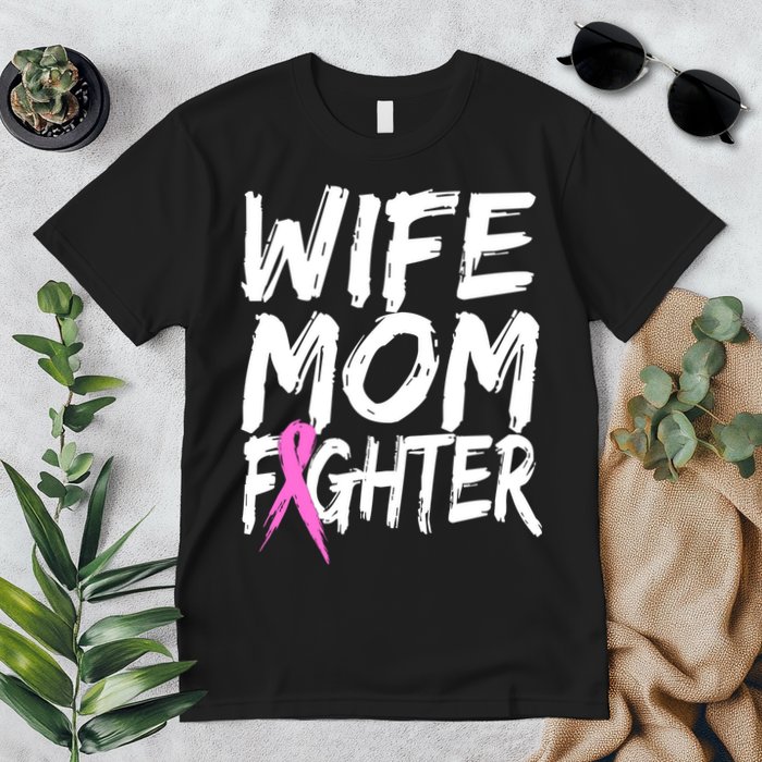 Wife Mom Fighter Breast Cancer Awareness Premium T-Shirt