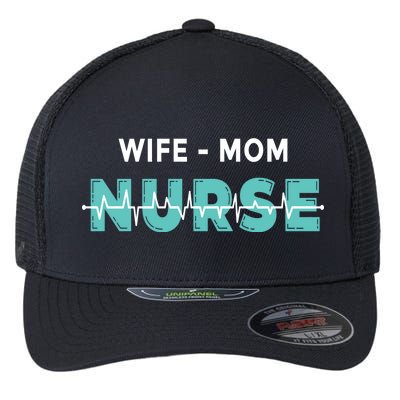 Wife Mom Nurse Pulse Flexfit Unipanel Trucker Cap