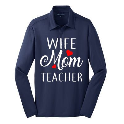 Wife Mom Teacher  Silk Touch Performance Long Sleeve Polo