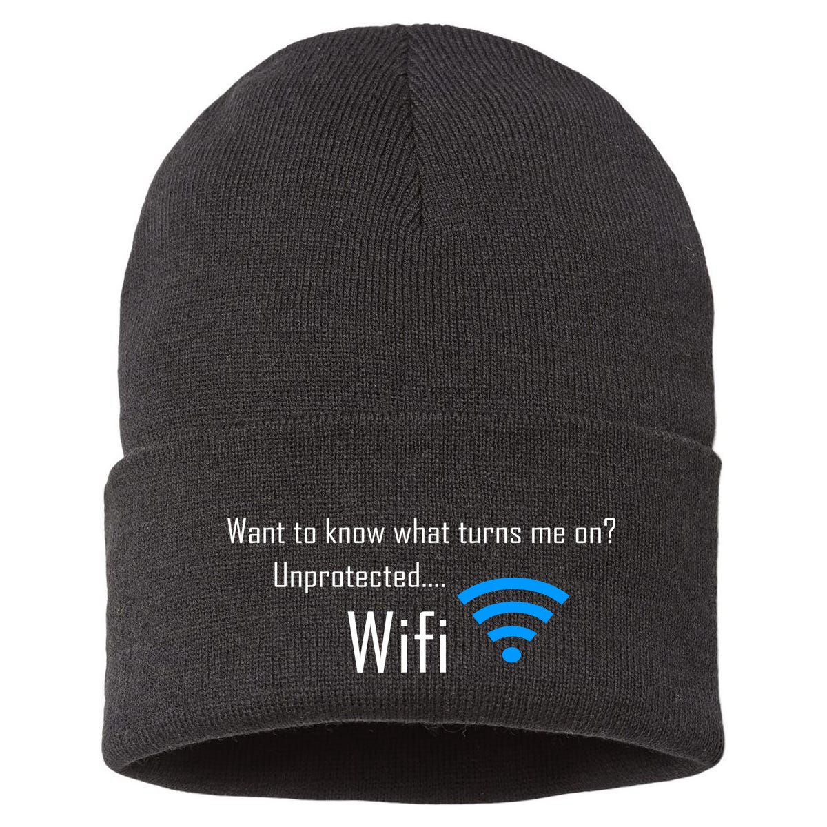 Wifi - Turns Me On Funny Sustainable Knit Beanie
