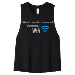 Wifi - Turns Me On Funny Women's Racerback Cropped Tank