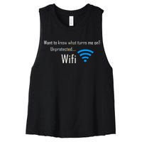 Wifi - Turns Me On Funny Women's Racerback Cropped Tank