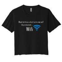 Wifi - Turns Me On Funny Women's Crop Top Tee