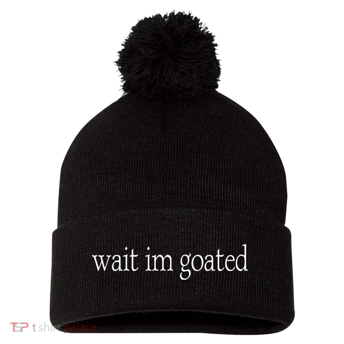 Wait I’m Goated Funny Tee Pom Pom 12in Knit Beanie