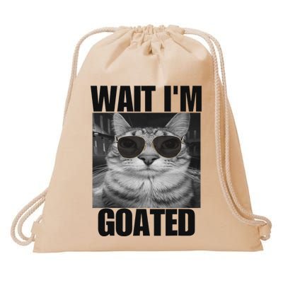 Wait IM Goated Funny Cat Meme Wearing Black Glasses Drawstring Bag