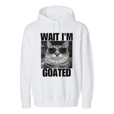 Wait IM Goated Funny Cat Meme Wearing Black Glasses Garment-Dyed Fleece Hoodie