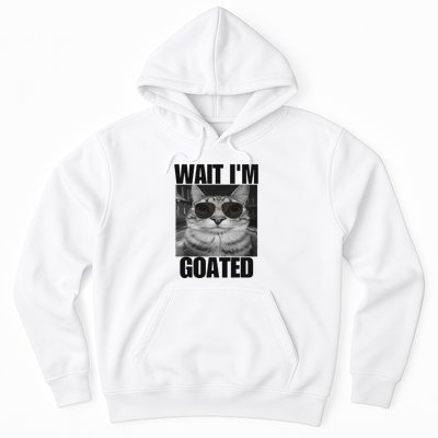 Wait IM Goated Funny Cat Meme Wearing Black Glasses Hoodie