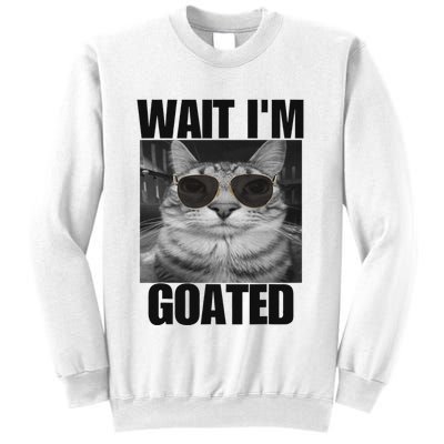 Wait IM Goated Funny Cat Meme Wearing Black Glasses Sweatshirt