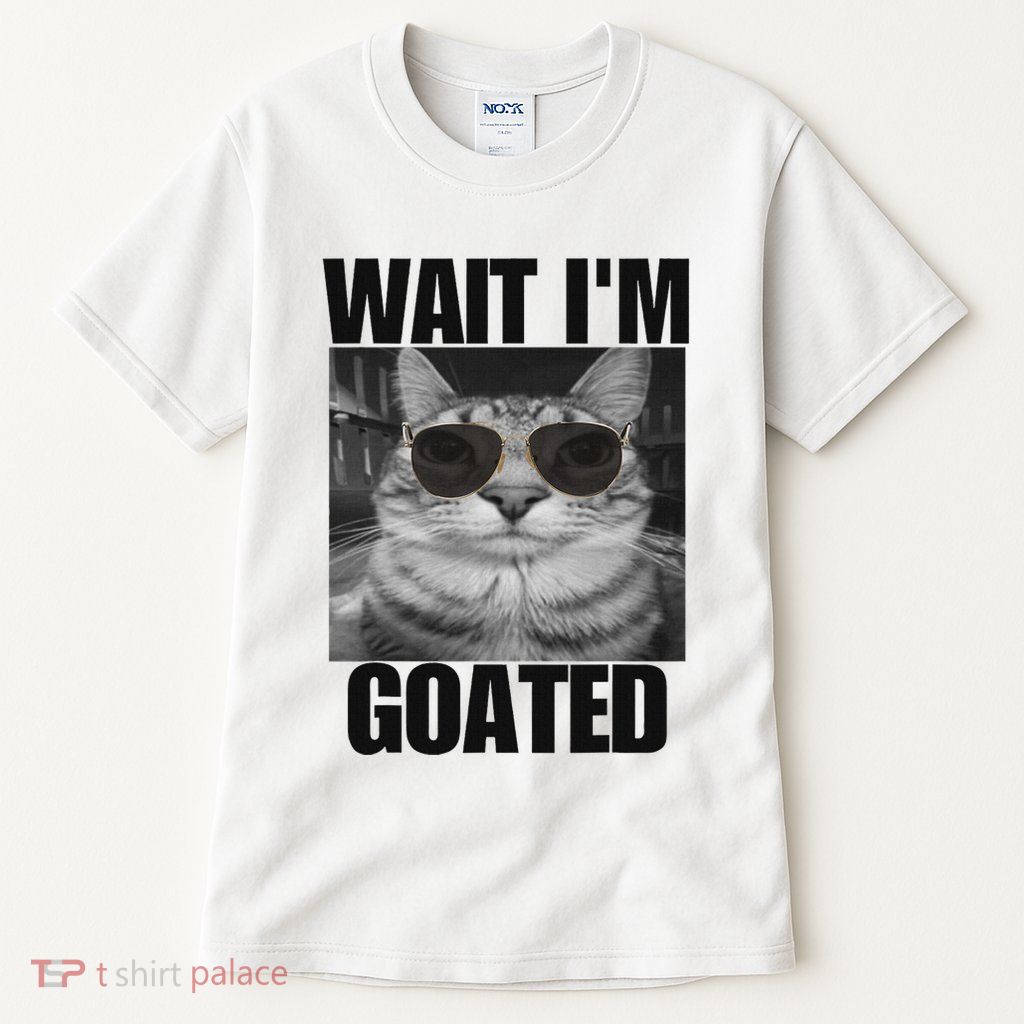 Wait IM Goated Funny Cat Meme Wearing Black Glasses Tall T-Shirt