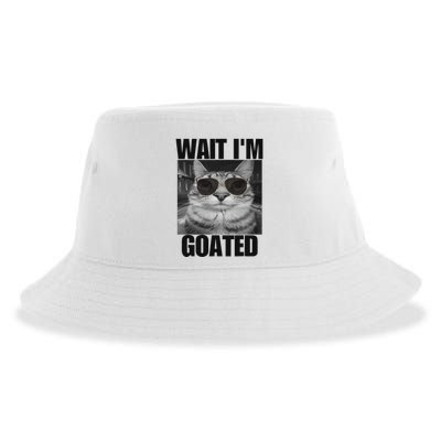 Wait IM Goated Funny Cat Meme Wearing Black Glasses Sustainable Bucket Hat