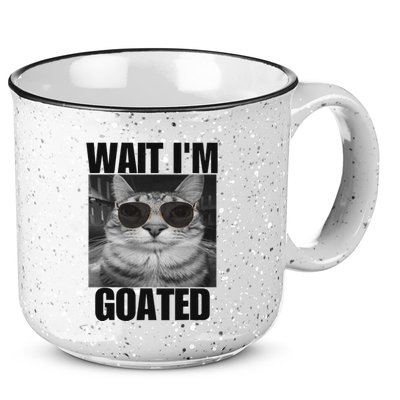 Wait IM Goated Funny Cat Meme Wearing Black Glasses 15oz Campfire Ceramic Mug