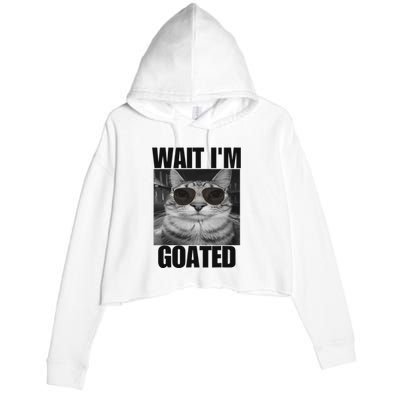 Wait IM Goated Funny Cat Meme Wearing Black Glasses Crop Fleece Hoodie