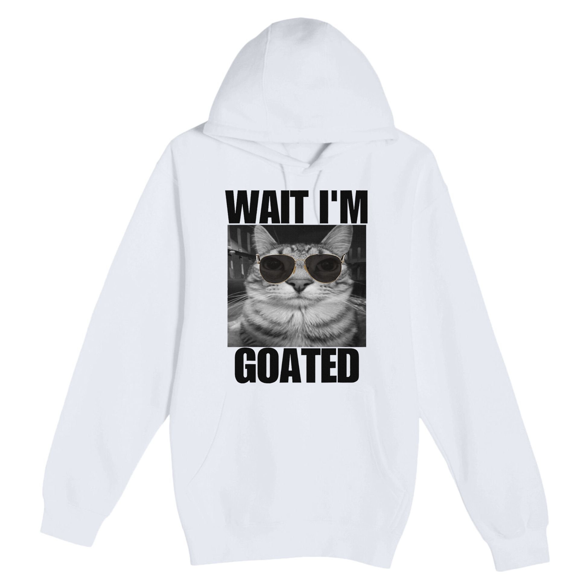 Wait IM Goated Funny Cat Meme Wearing Black Glasses Premium Pullover Hoodie