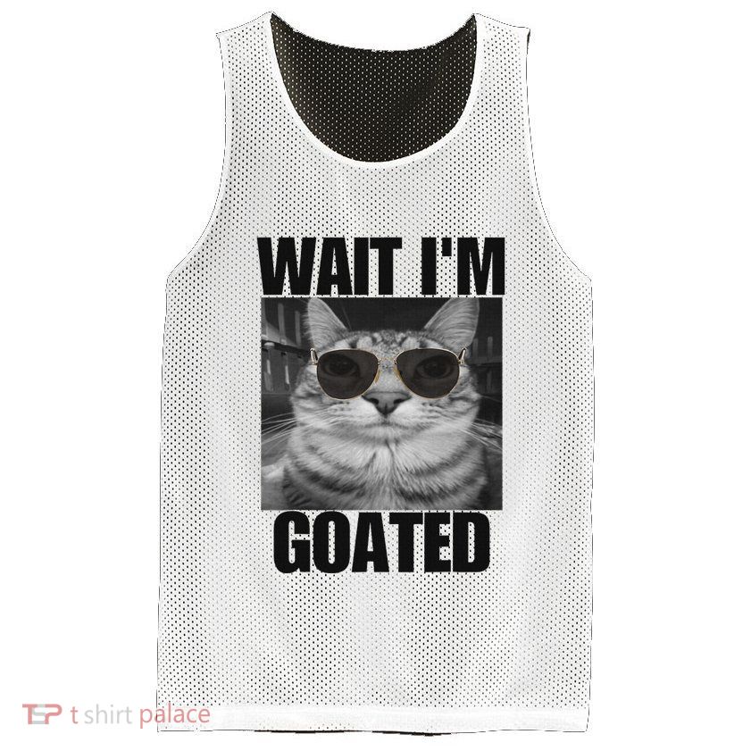 Wait IM Goated Funny Cat Meme Wearing Black Glasses Mesh Reversible Basketball Jersey Tank