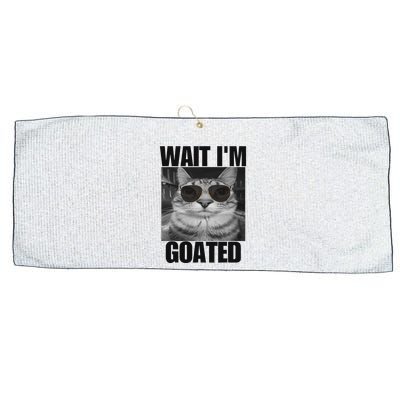 Wait IM Goated Funny Cat Meme Wearing Black Glasses Large Microfiber Waffle Golf Towel