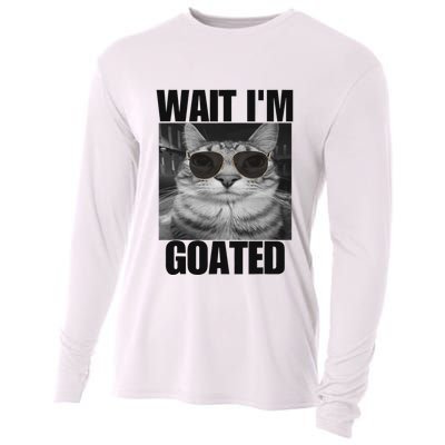 Wait IM Goated Funny Cat Meme Wearing Black Glasses Cooling Performance Long Sleeve Crew