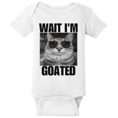Wait IM Goated Funny Cat Meme Wearing Black Glasses Baby Bodysuit