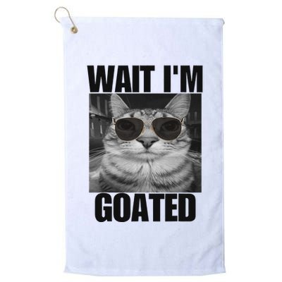 Wait IM Goated Funny Cat Meme Wearing Black Glasses Golf Towel