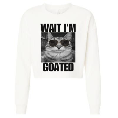 Wait IM Goated Funny Cat Meme Wearing Black Glasses Cropped Pullover Crew