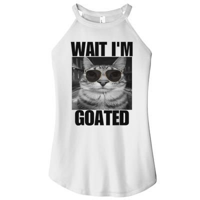 Wait IM Goated Funny Cat Meme Wearing Black Glasses Women's Perfect Tri Rocker Tank