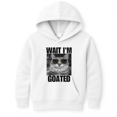 Wait IM Goated Funny Cat Meme Wearing Black Glasses Kids Hoodie