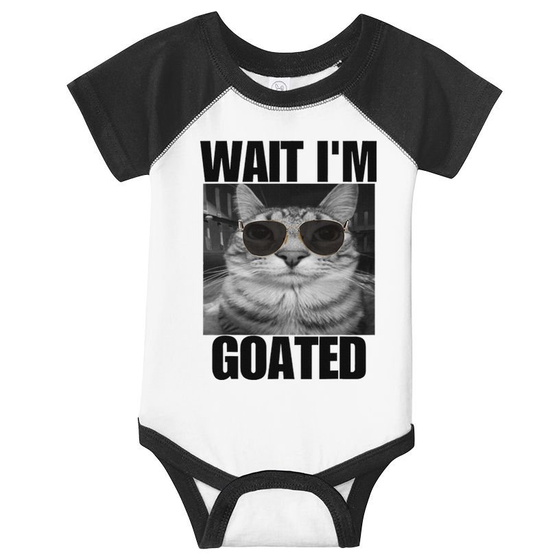 Wait IM Goated Funny Cat Meme Wearing Black Glasses Infant Baby Jersey Bodysuit