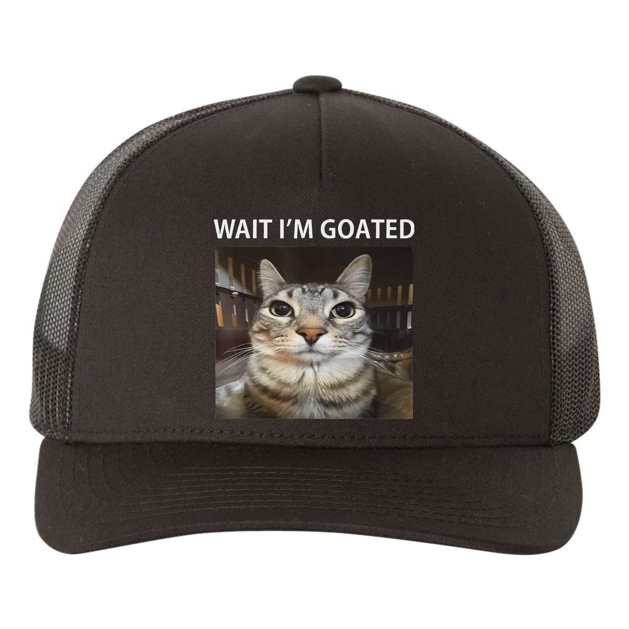 Wait IM Goated Silly Cat Meme Yupoong Adult 5-Panel Trucker Hat
