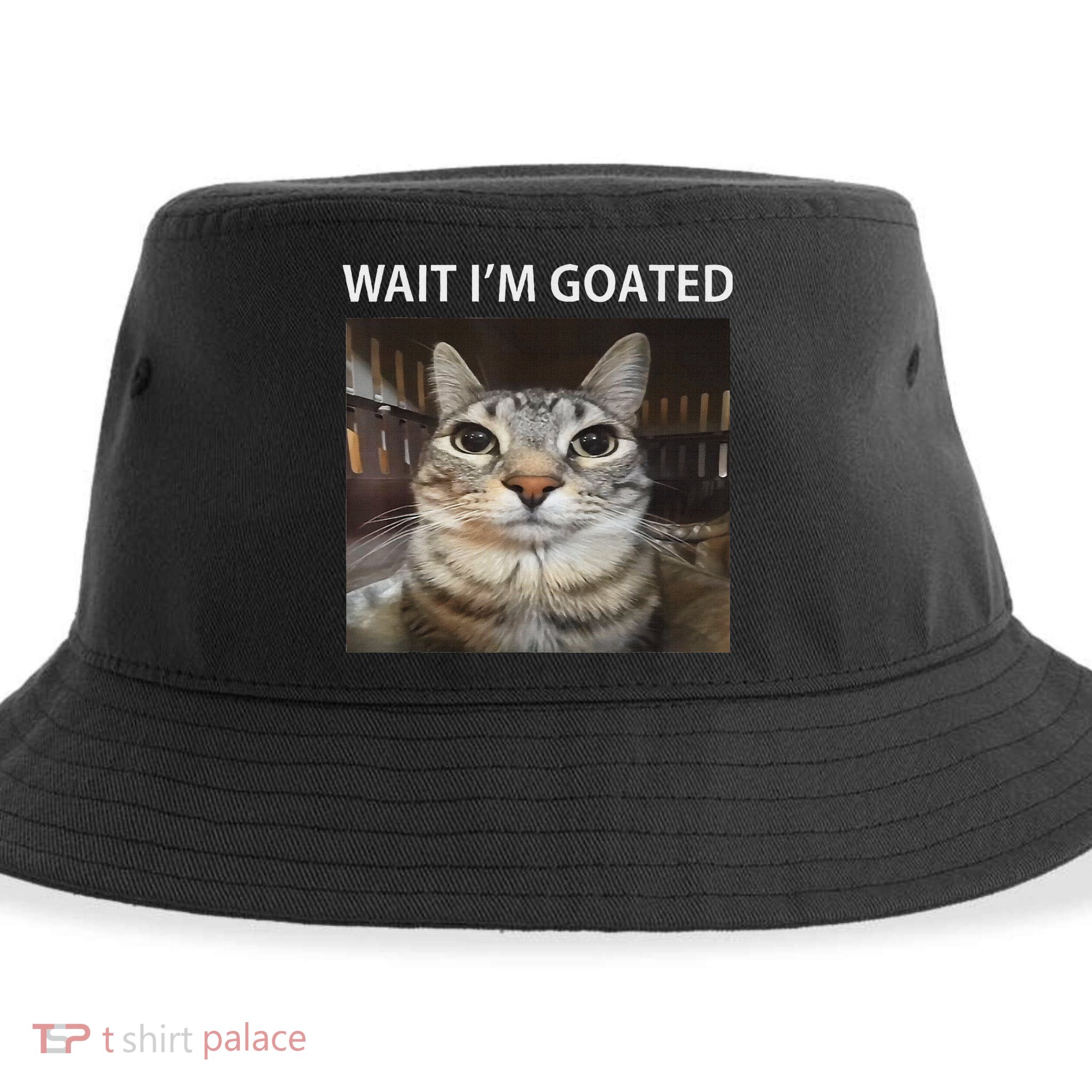 Wait IM Goated Silly Cat Meme Sustainable Bucket Hat