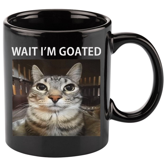 Wait IM Goated Silly Cat Meme 11oz C Handle Ceramic Mug
