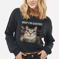 Wait IM Goated Silly Cat Meme Cropped Pullover Crew