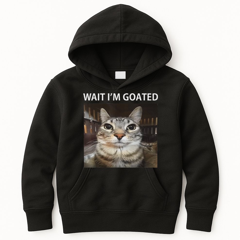 Wait IM Goated Silly Cat Meme Kids Hoodie