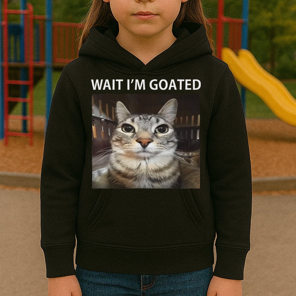 Wait IM Goated Silly Cat Meme Kids Hoodie