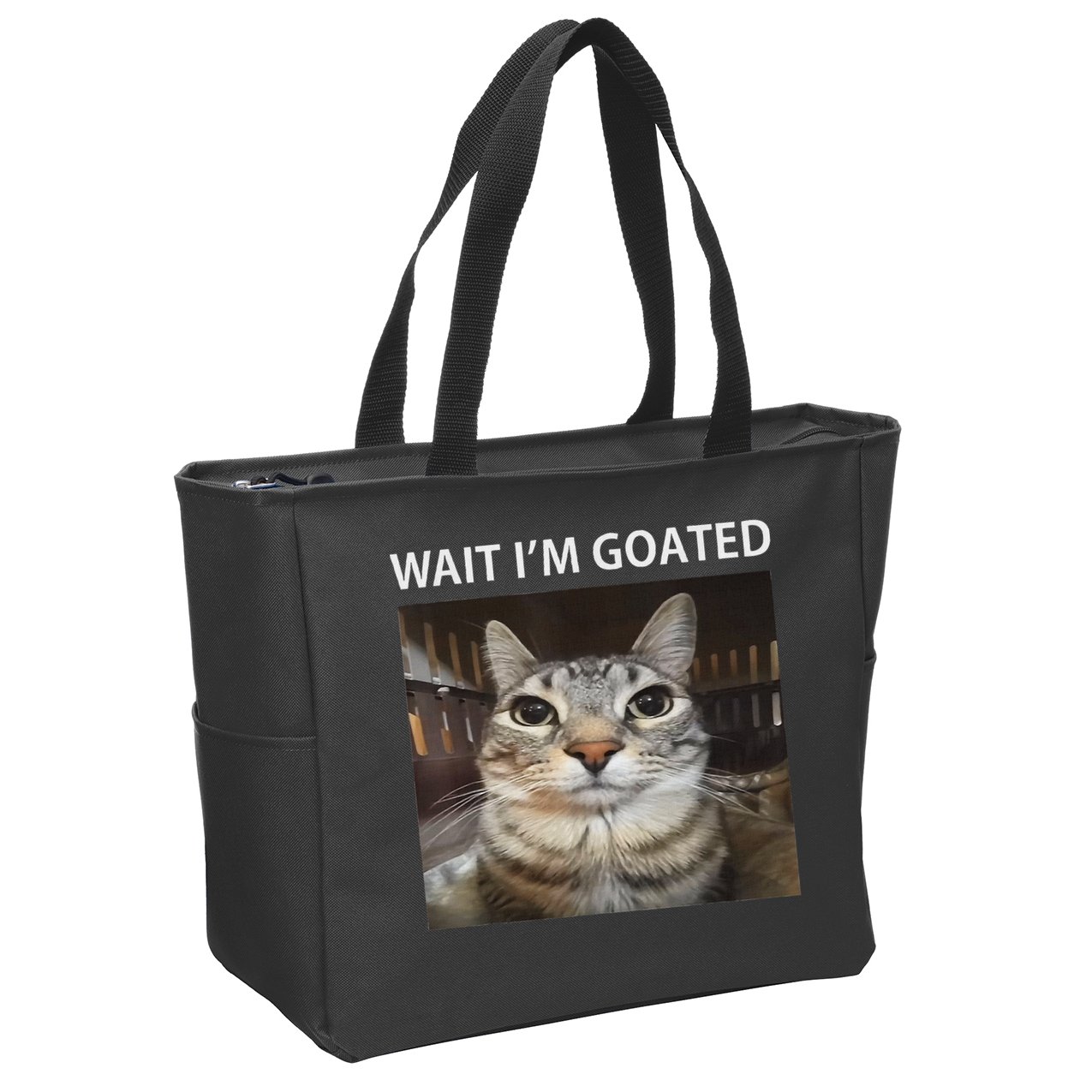 Wait IM Goated Silly Cat Meme Zip Tote Bag