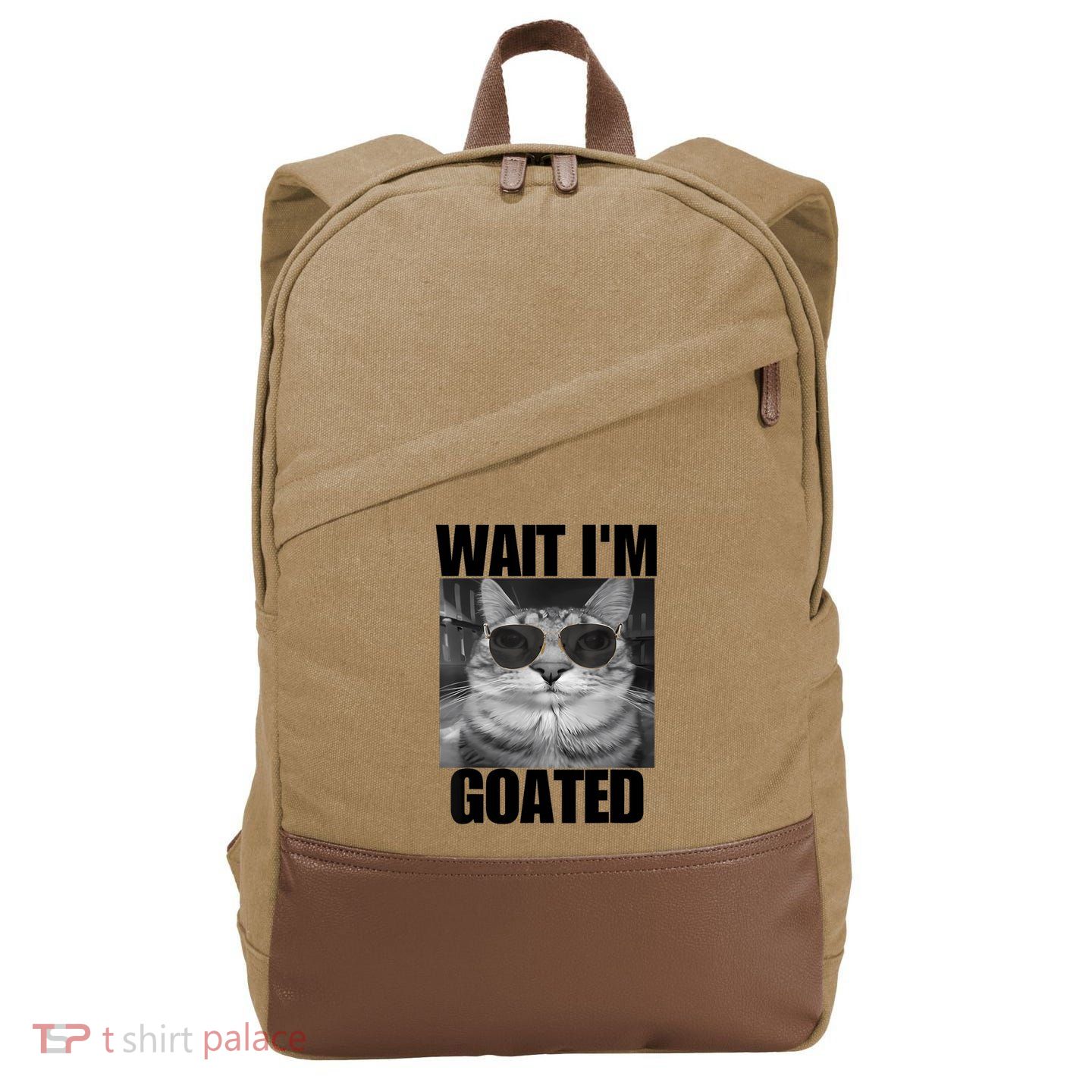 Wait IM Goated Funny Cat Meme Wearing Black Glasses Cotton Canvas Backpack