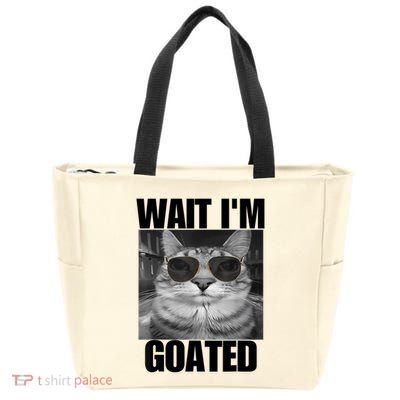 Wait IM Goated Funny Cat Meme Wearing Black Glasses Zip Tote Bag