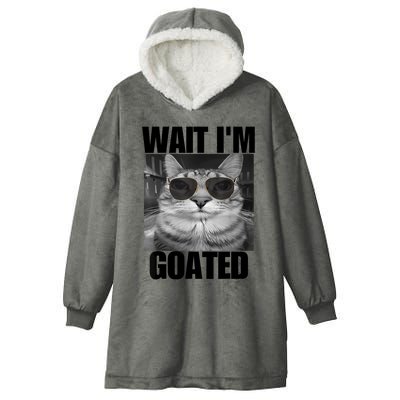 Wait IM Goated Funny Cat Meme Wearing Black Glasses Hooded Wearable Blanket