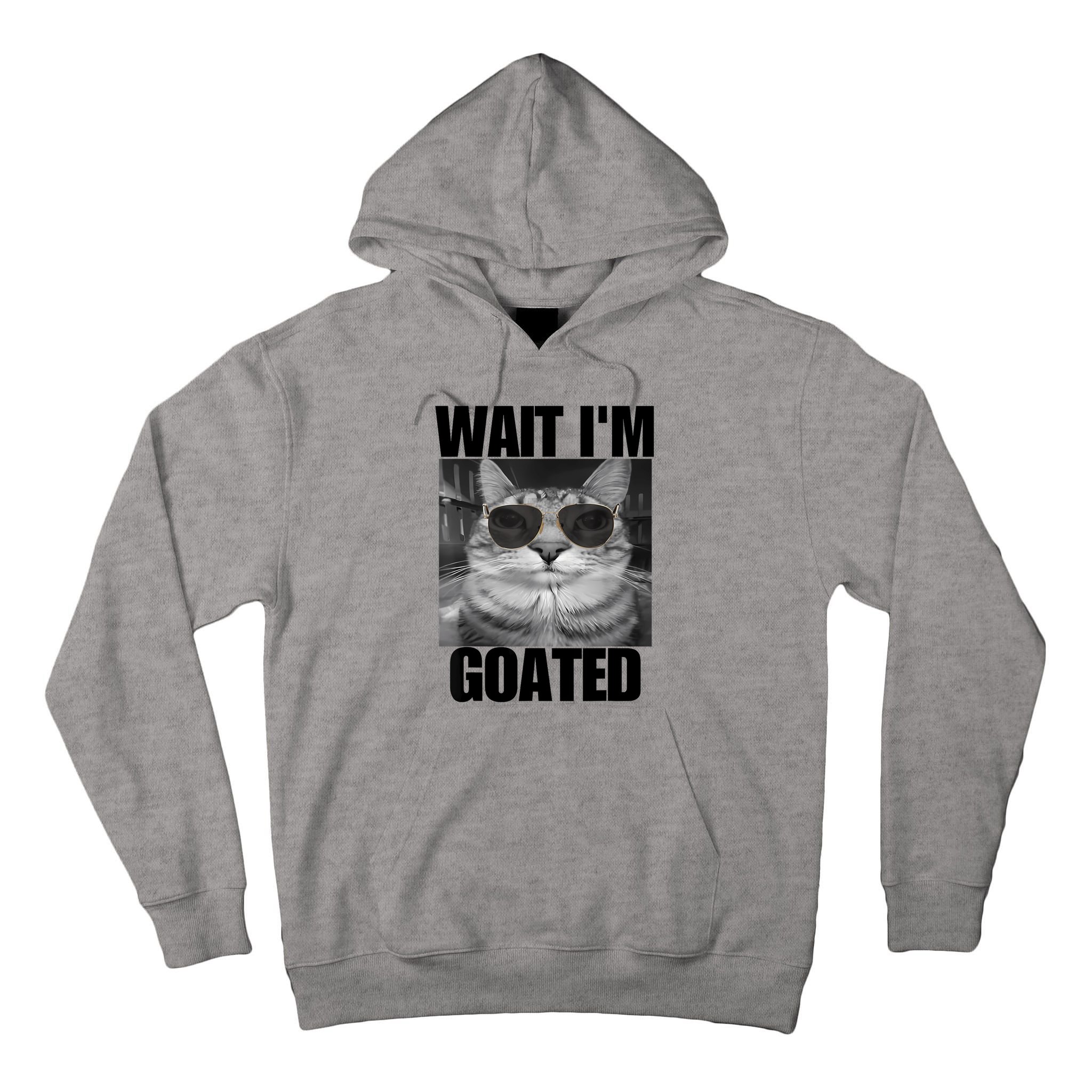 Wait IM Goated Funny Cat Meme Wearing Black Glasses Tall Hoodie