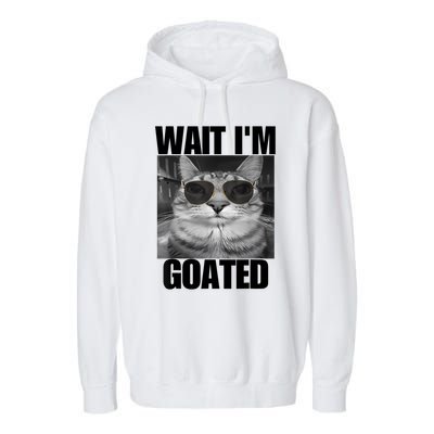 Wait IM Goated Funny Cat Meme Wearing Black Glasses Garment-Dyed Fleece Hoodie