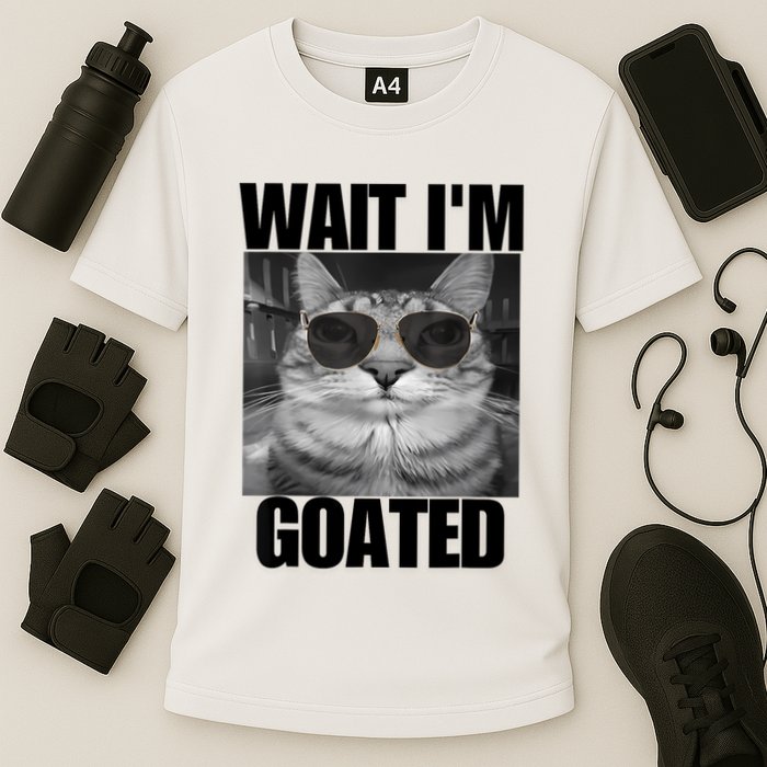 Wait IM Goated Funny Cat Meme Wearing Black Glasses Cooling Performance Crew T-Shirt