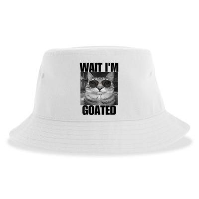 Wait IM Goated Funny Cat Meme Wearing Black Glasses Sustainable Bucket Hat