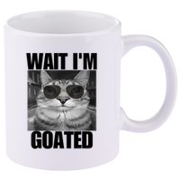 Wait IM Goated Funny Cat Meme Wearing Black Glasses 11oz C Handle Ceramic Mug