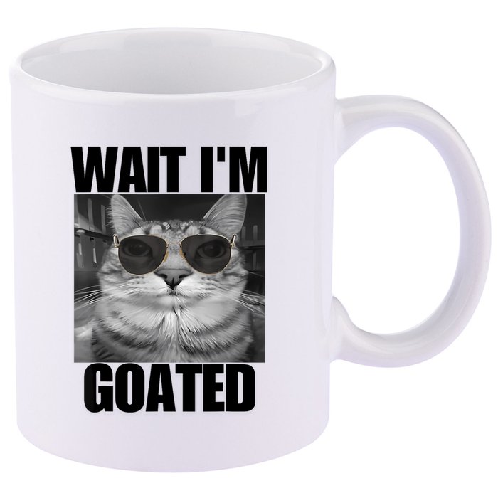 Wait IM Goated Funny Cat Meme Wearing Black Glasses 11oz C Handle Ceramic Mug