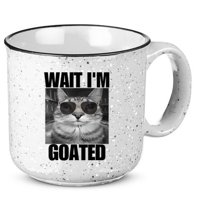 Wait IM Goated Funny Cat Meme Wearing Black Glasses 15oz Campfire Ceramic Mug
