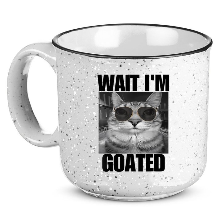 Wait IM Goated Funny Cat Meme Wearing Black Glasses 15oz Campfire Ceramic Mug