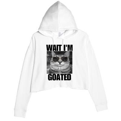Wait IM Goated Funny Cat Meme Wearing Black Glasses Crop Fleece Hoodie