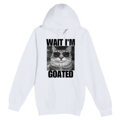 Wait IM Goated Funny Cat Meme Wearing Black Glasses Premium Pullover Hoodie
