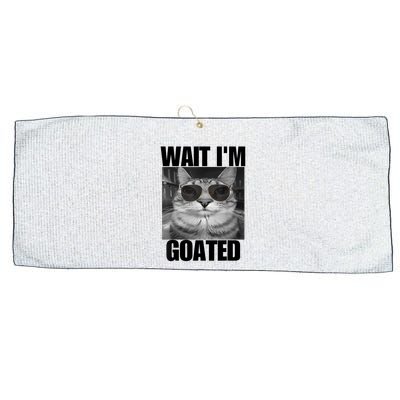 Wait IM Goated Funny Cat Meme Wearing Black Glasses Large Microfiber Waffle Golf Towel